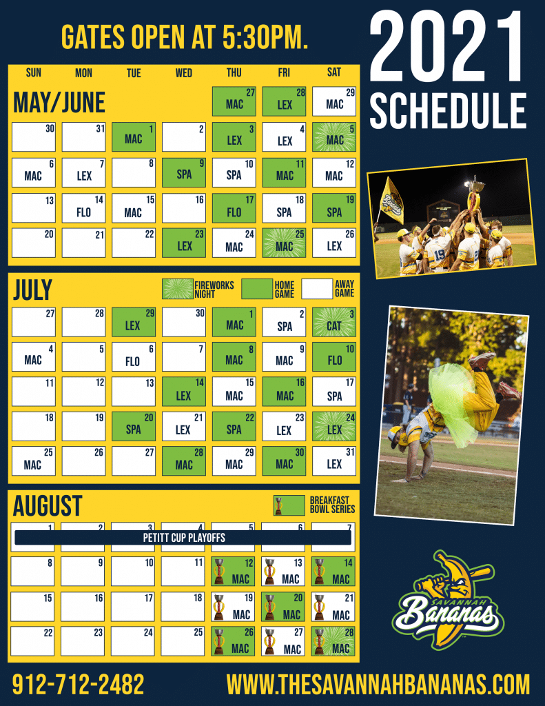 Savannah Bananas Schedule 2022 2021 Schedule - The Savannah Bananas